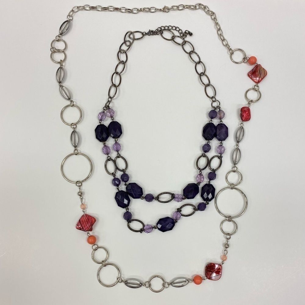 Silver, Purple And Pink Crystal & Shell Necklaces